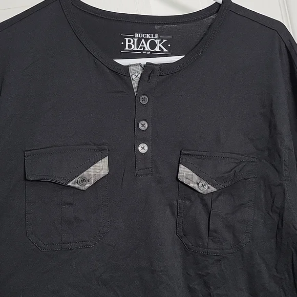 Buckle Black Plaid Accent Longsleeve Tee L - Picture 2 of 6